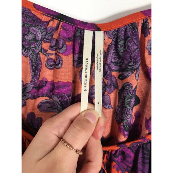 Anthropologie Women's M Somerset Puff Sleeve Maxi Orange Purple Floral Dress - Picture 3 of 15